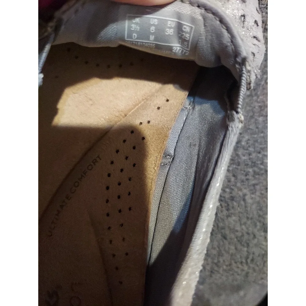 Clark's Daelyn Summit Metallic Pewter Perforated Leather Espadrilles Shoes Sz 6M